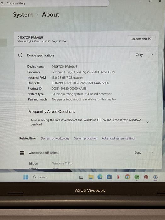 Продавам лаптоп Asus Vivobook X1502ZA-EJ2174