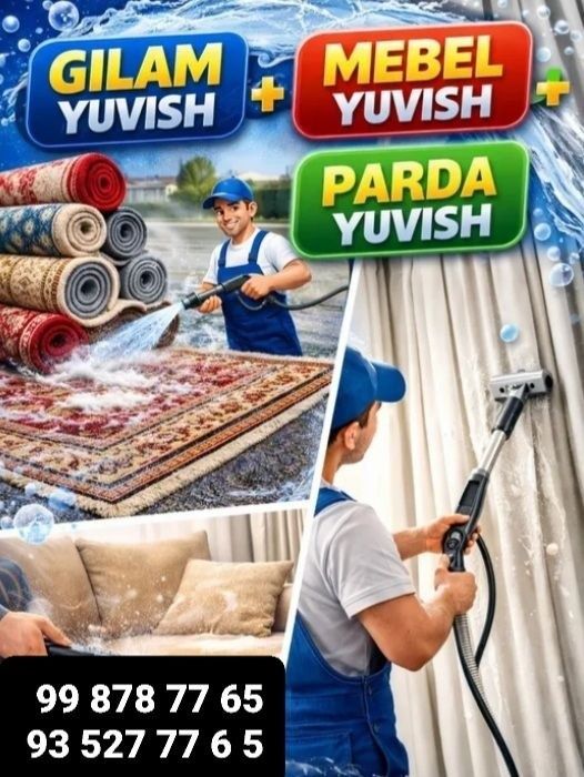 Гилам, мебел, курпа, курпача, адёл, пардалар сифатли Химчистка хизмати