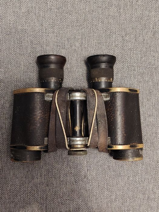 Binoclu militar Carl Zeiss Jena WW1, cu toc original din piele și reticul – de colecție