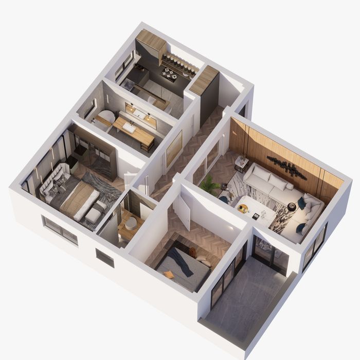 Ap 3 camere, 74 mp, 1350 euro/mp, boxa si loc parcare incluse