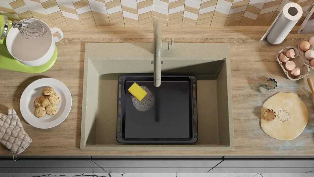 Бежова Кухненска Мивка от гранит модел XXL Осло 70 Top 680 x 500 mm