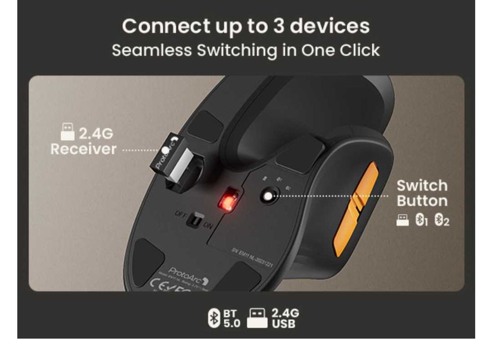 ProtoArc Ергономична мишка EM11 NL Bluetooth презареждаща  се безжична