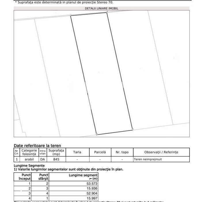 Teren 845 mp, front 16 m, utilitati si autorizatie construire - Vestem