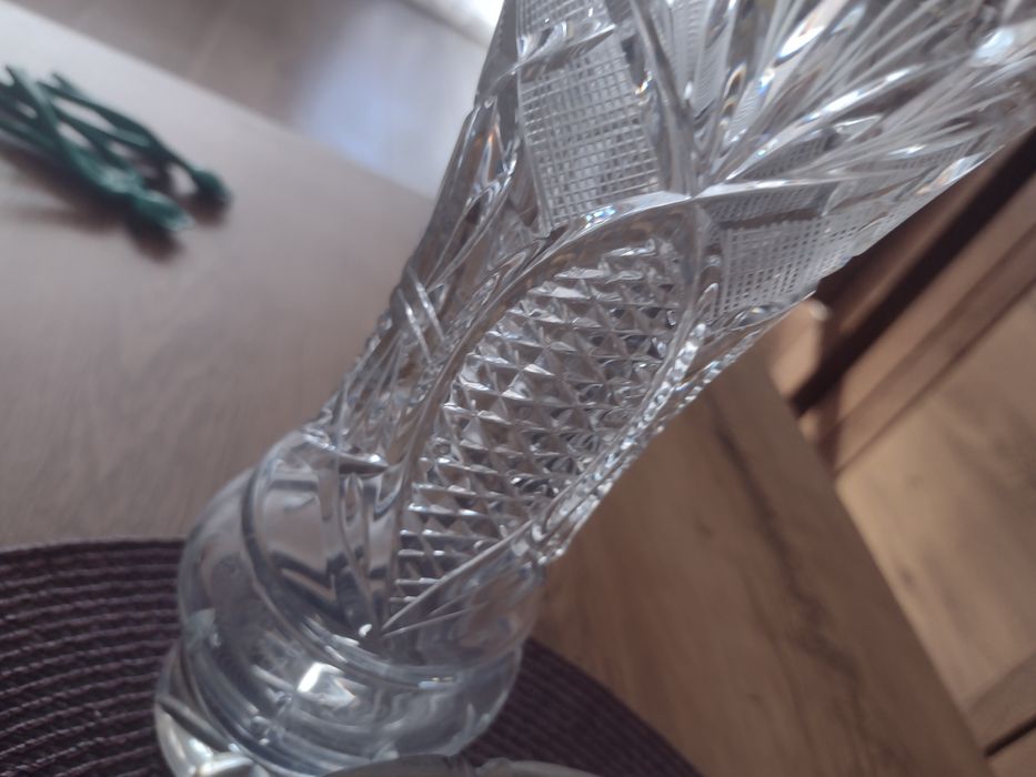 Комплект от кристална масивна купа и същия декор ваза за плодове и цве