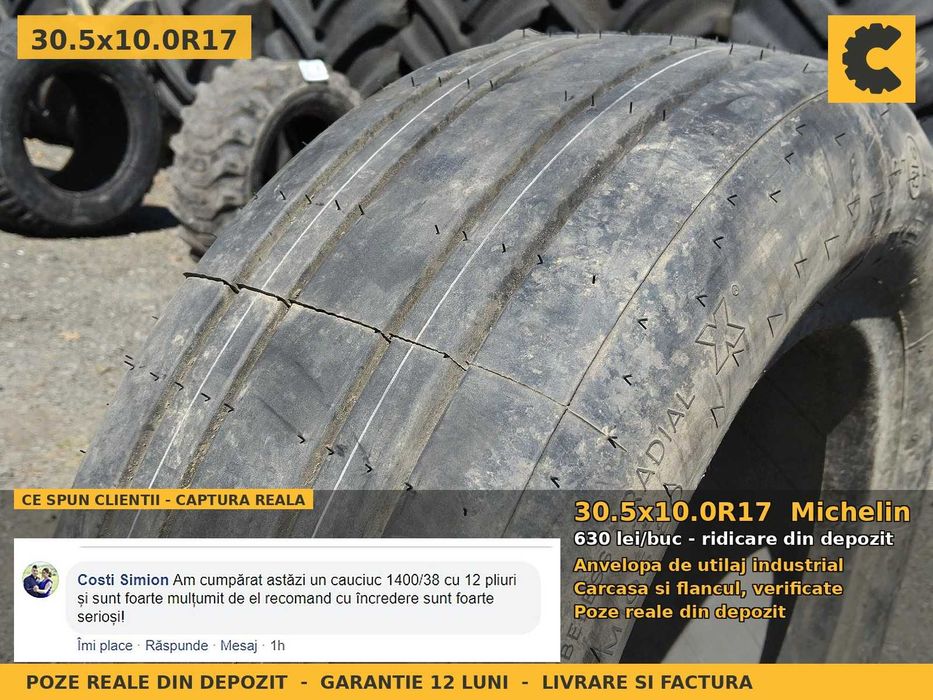 Anvelope Cauciucuri 30.5x10-17 30.5x10R17 30.5x10 17 30.5x10x17 30510017 Michelin Incarcator Buldo si Industrial SH Second Hand VERIFICATA Oferta