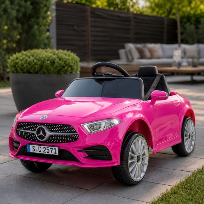 Розова акумулаторна кола Mercedes Benz CLS350 с кожена седалка 12V
