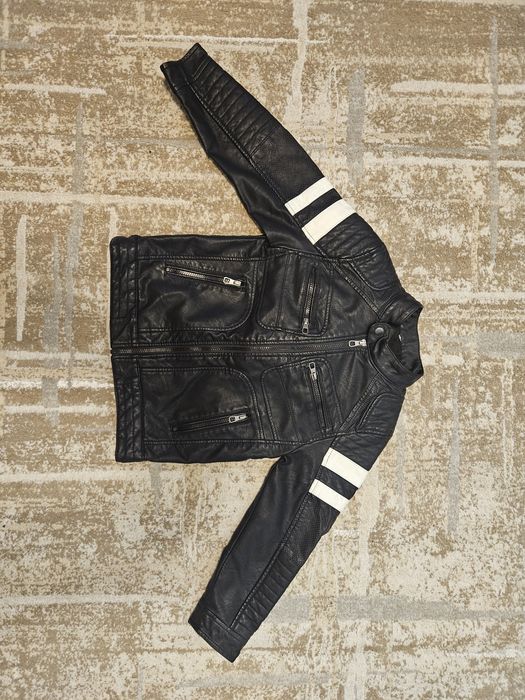 Ново детско кожено яке, с качулка