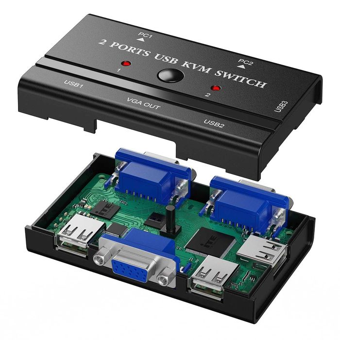 2-портов USB VGA KVM превключвател с 2 кабела