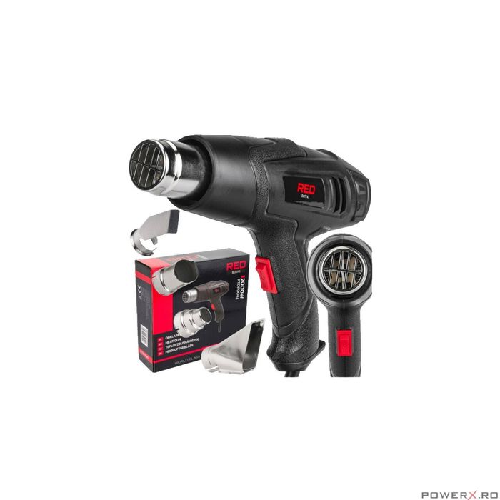Pistol cu aer cald pentru suflat, 4 duze, 2 viteze, putere 2000 W, Red
