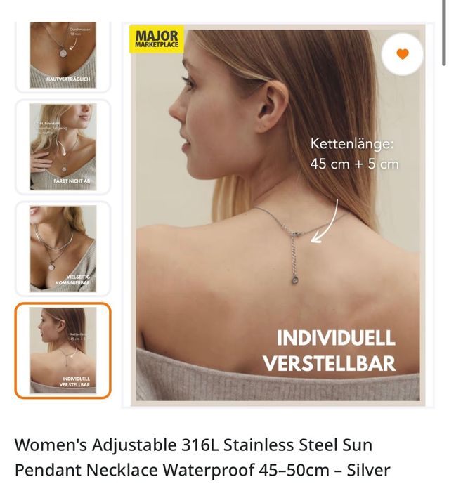 Colier dama din inox inoxidabil nou