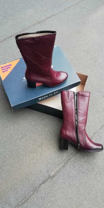 Cizme cu toc jos NOI din piele naturala imblanite marimea 36