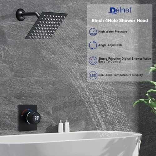 Нов Луксозен душ сет LED термо дисплей дъждовна глава 6" Черен за баня