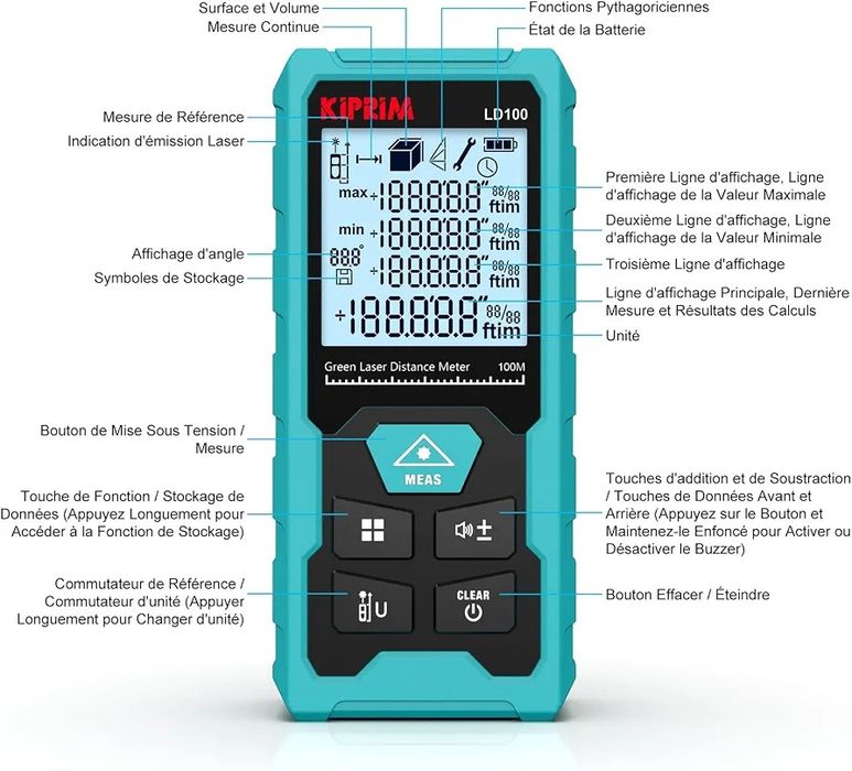 Лазерна ролетка Kiprim LD100E