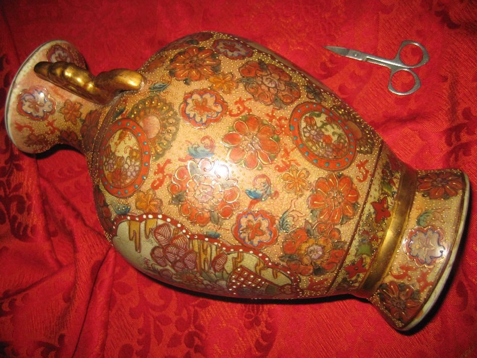 Ваза Антикварная Старинная Восток  40 см Ручная Роспись Золото Ручки