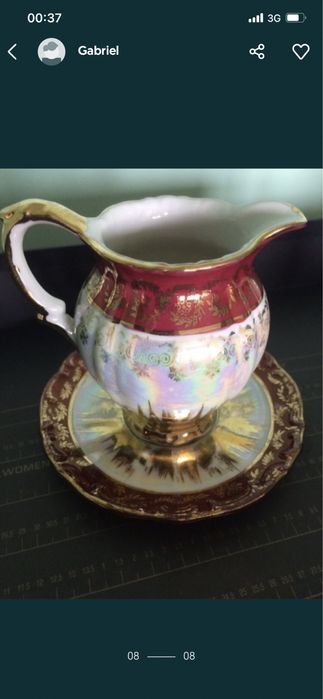 Set  de cafea/ceai  din portelan fin de bavaria cu foita de aur/70 ani