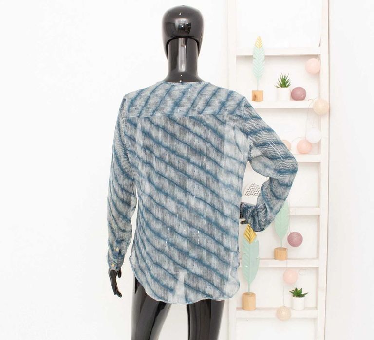 Isabel Marant Etoile копринена риза дамска синя геометричен принт 38