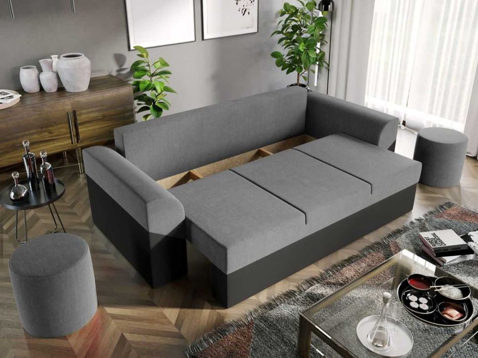 Canapea Extensibila Cali Stofa Gri Deschis / Piele Gri