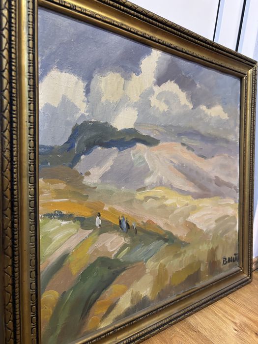 Tablou ulei pe pânză – peisaj montan – ramă lemn masiv – semnat