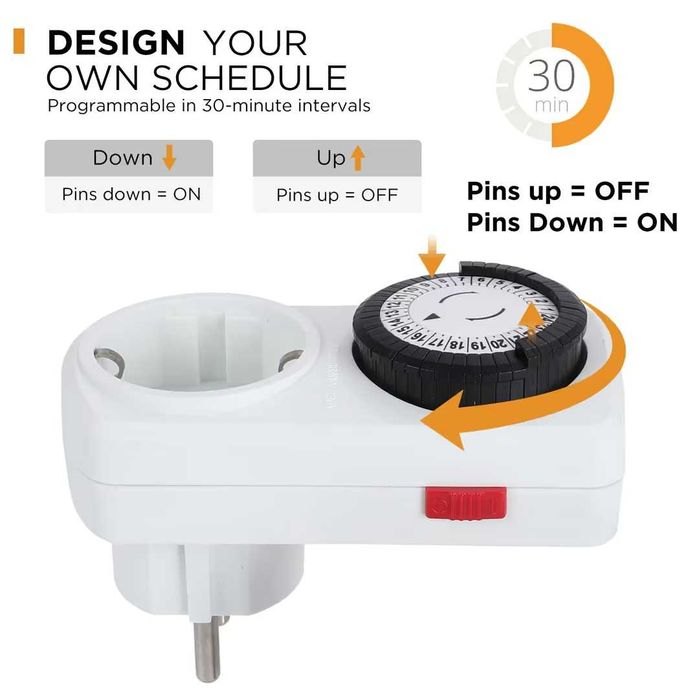 Set 4x priza temporizator mecanic 24h, 30 min, 16A 3680W