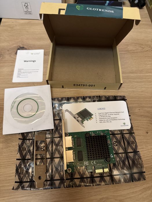GLOTRENDS LE8202 Placa Retea PCIe Dual Gigabit Intel 82576 2x RJ45 LAN pfSense OPNsense Proxmox VMware ESXi NAS Server