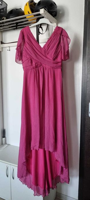 Rochie din voal cu sclipici roz asimetrica in clos-Artista,Starshiners