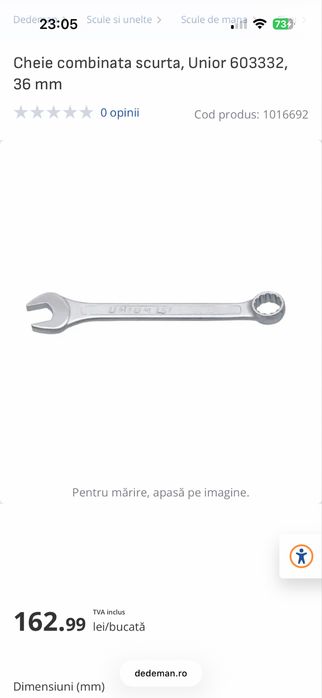 Cheie combinata UNIOR 36 mm