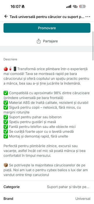 Tava universala pentru carucior noua