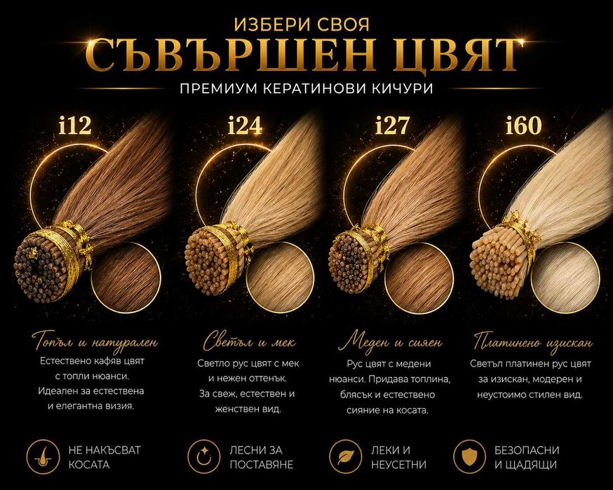 Перфектна дължина и обем с кератинови кичури от естествена коса.