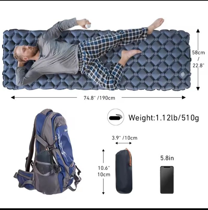 Saltea gonflabilă ultraușoară hiking/camping 190×58 cm, 510 g – ca nouă
Saltea gonflabilă ultraușoară hiking/camping 190×58 cm, 510 g – ca nouă