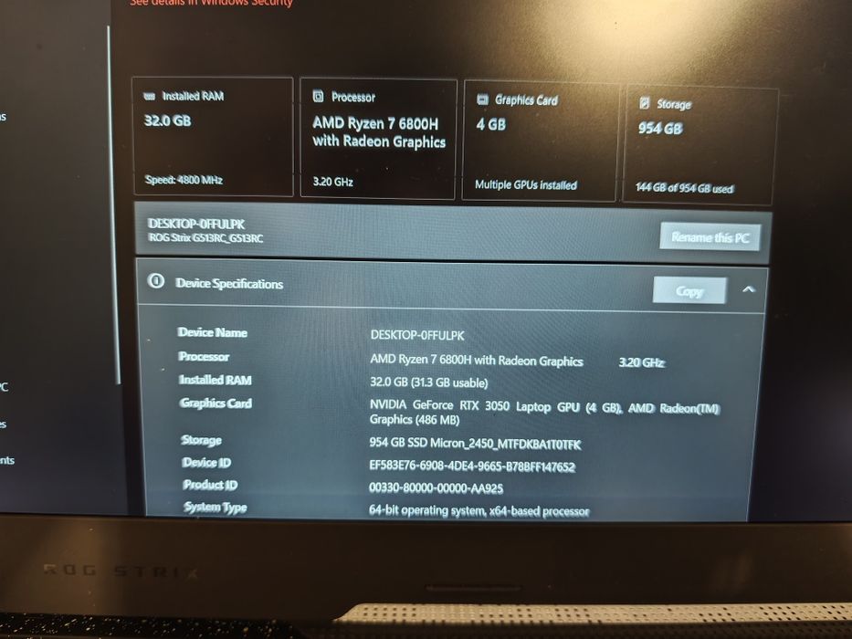 Asus ROG Strix G15, RTX 3050, 32gb, 1 tb