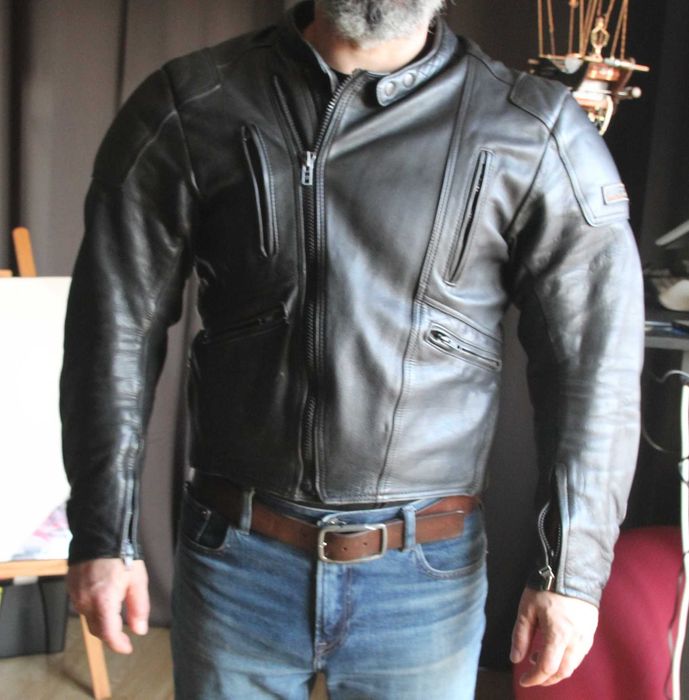 Geacă moto din piele SHOX cu protecții – stil cafe racer