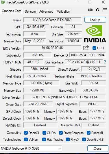 Placă video NVIDIA GeForce RTX 3060 12GB GDDR6 192-bit.