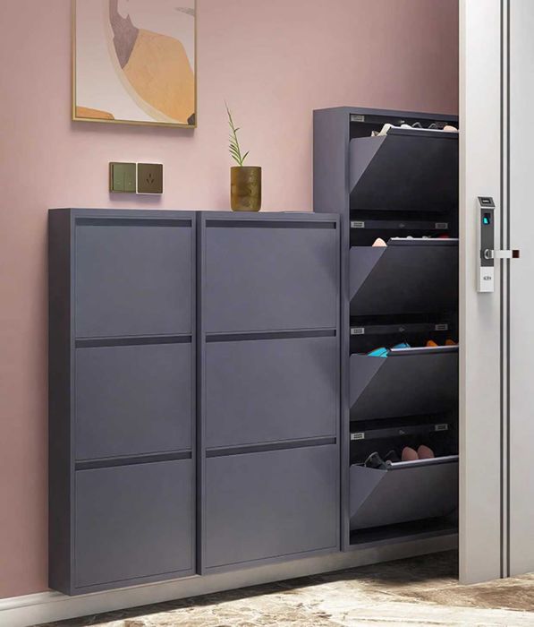 Узкий, бесшумный шкаф для обуви /Современный обувной шкаф из стали