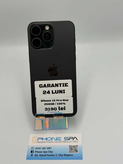 iPhone 15 Pro Max 256GB 100%- Din magazin,cu garantie! RATE TBI !