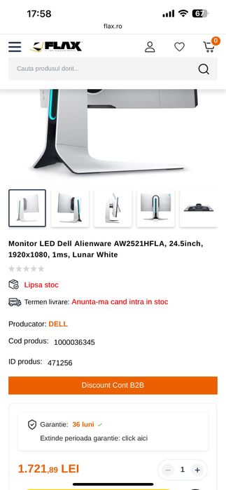 Monitor Alienware AW2521HFLA 24.5 inch, 240Hz, Full HD, IPS, 1ms