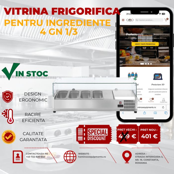 Vitrina frigorifica Pentru Ingrediente 4,5,6,7,8 sau 9 Cuve In Stoc