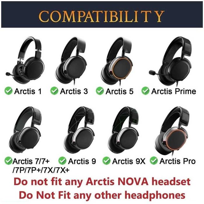 Set 2 bureti pentru casti SteelSeries Arctis Pro / Pro+ / Prime / 9 / 9X / 7 / 7+ / 7P / 7P+ / 7X / 7X+ / 5 / 3 / 1, Spuma cu memorie, Piele ecologica