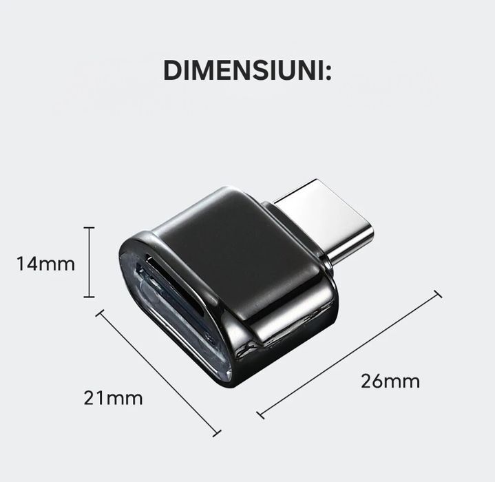 Mini Cititor card Usb3.1. Mufă UsbC. Android/IOS. Telefon/Laptop