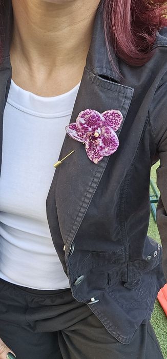 Брошка игла с естествен цвят на орхидея, запечатани в епоксидна смола