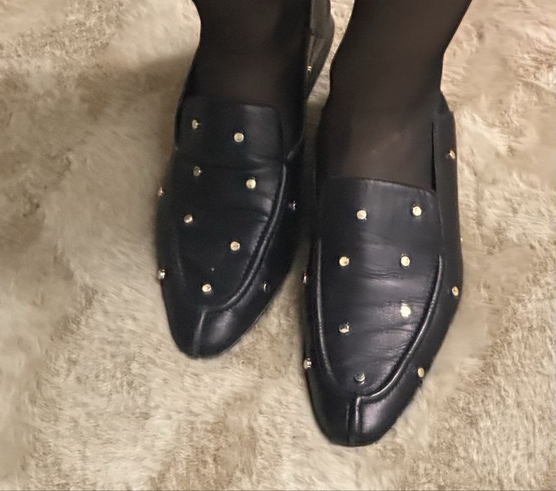 Pantofi Loafers ZARA Negri cu Ținte Aurii