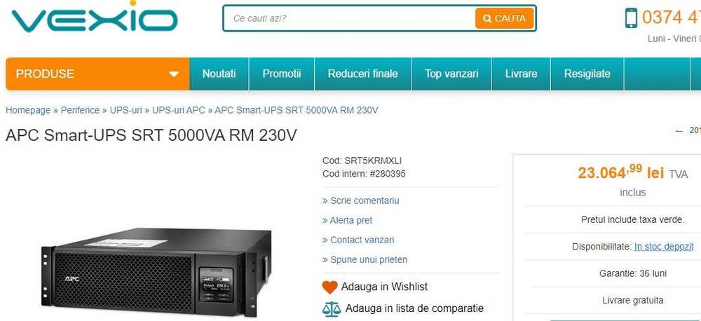 UPS APC cu display si SINUSOIDA PURA intre 750VA-16kVA, deci inclusiv pt case intregi (American Power Convertion - SMT, SRT sau Symmetra) 650-10000RON