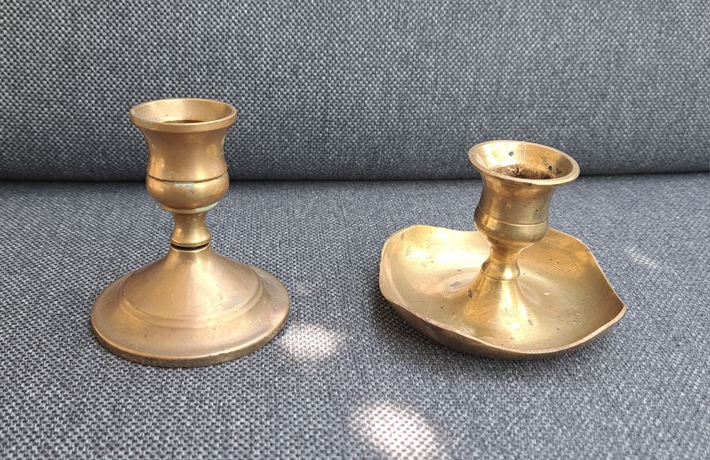 Pereche sfesnice cristal Villeroy & Boch, sfesnice bronz