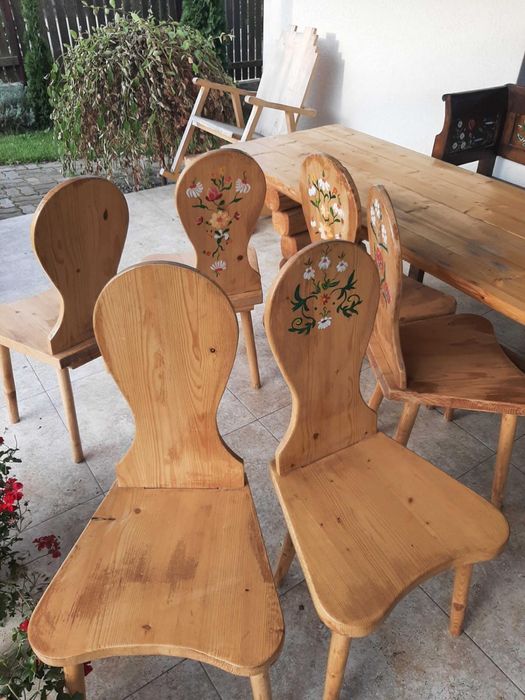 Mobilier terasa,  masa, set 6 scaune,  banca cu lada si banca simpla