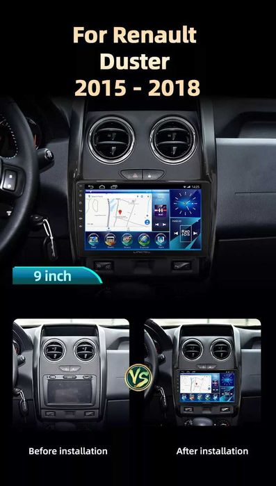 Navigatie Android 14 RENAULT DUSTER 2015 1/8 Gb Waze CarPlay + CAMERA