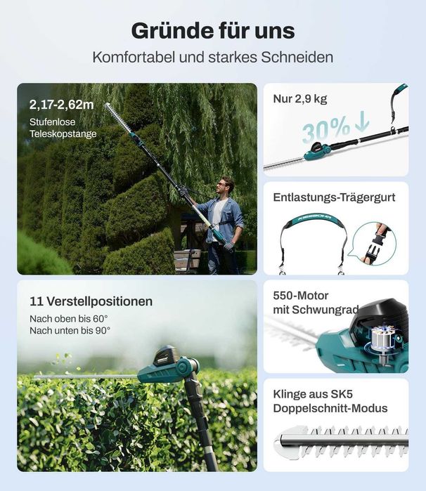 Foarfece telescopic fără fir pentru gard viu CSL401