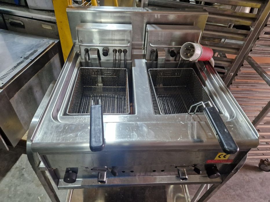 Friteuza dubla inox gros de putere,  cu robinet, 380v