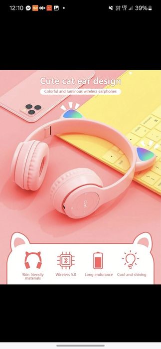 Безжични Wireless слушалки OnEar с лед светлини