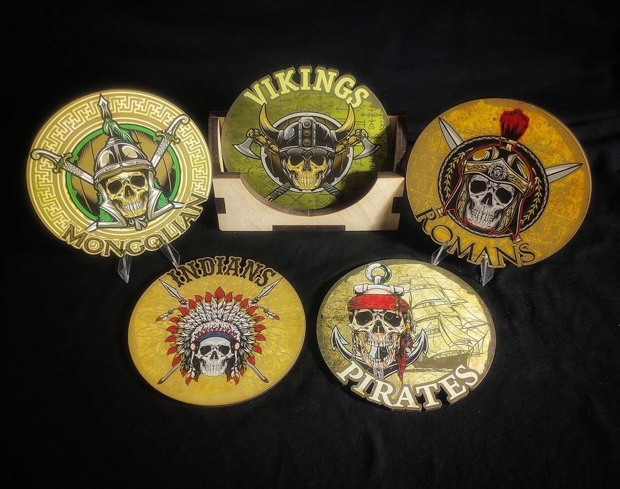 Бирдекели Костеры SKULLS. Подставки под стаканы и кружки. 5 шт.