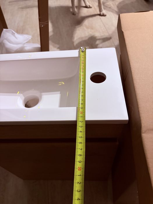 Set mobilier baie Kometmöbel 40 cm cu lavoar și mască, alb lucios, preasamblat