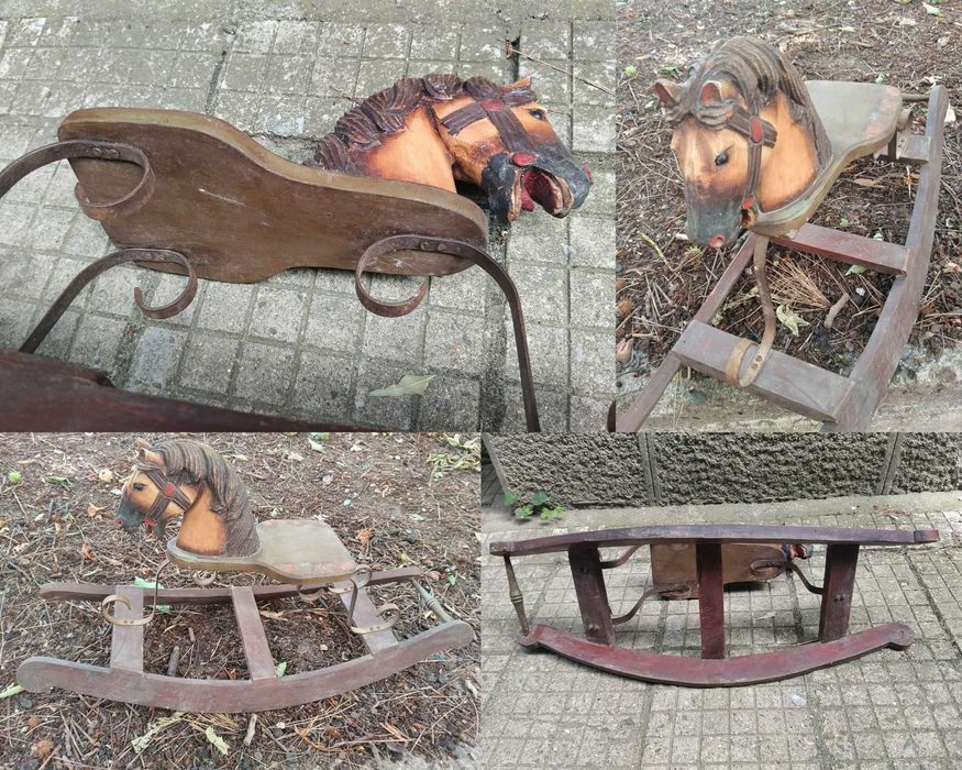 Старо дървено конче играчка люлка - антика